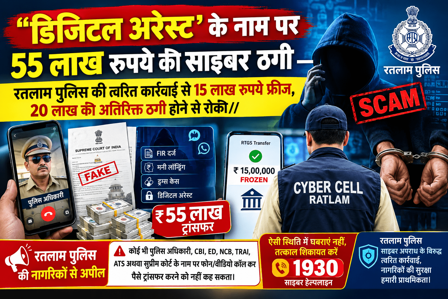 फर्जी पुलिस अधिकारी बनकर बनाया डिजिटल अरेस्ट का दबाव — सुप्रीम कोर्ट के फर्जी दस्तावेज भेजकर रुपये ट्रांसफर करने के लिए किया मजबूर